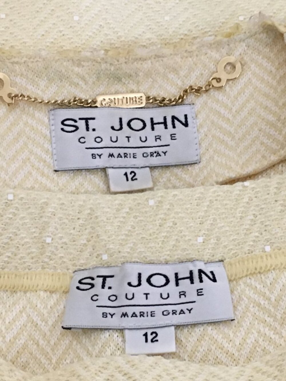 BEAUTIFUL St John couture yellow multi pearl paillettes skirt suit size 12 - Picture 10 of 10